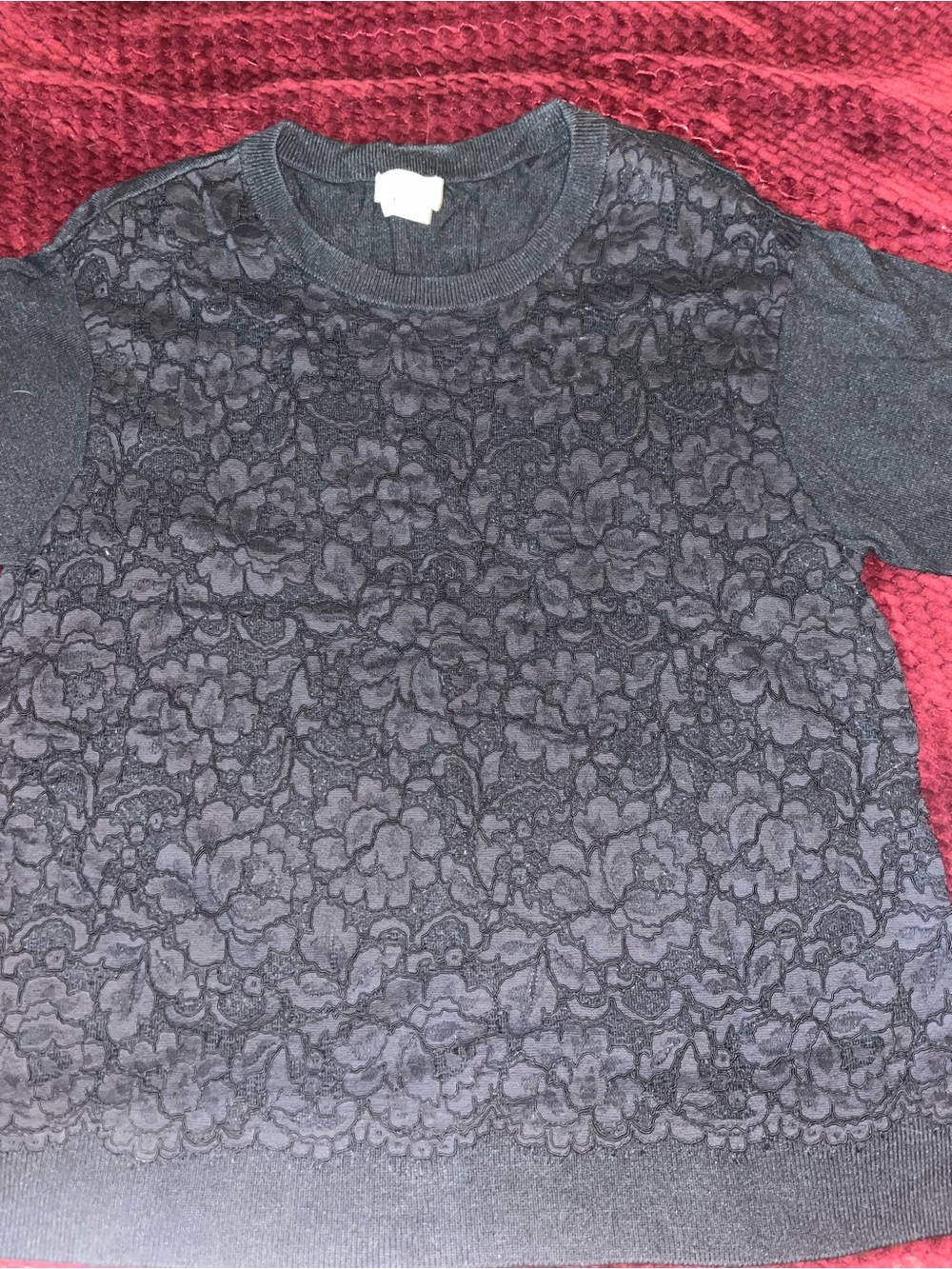 kate spade Black Floral Lace Front Short Sleeve Sweater